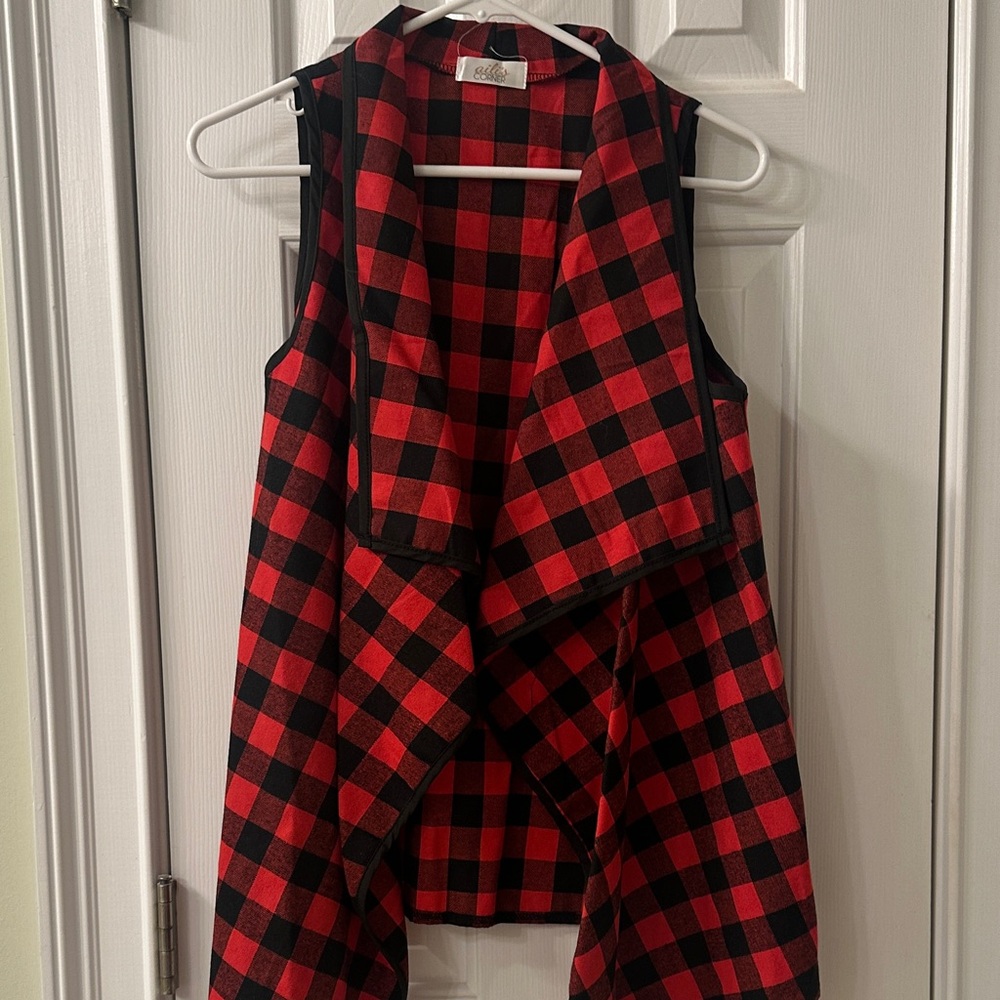 Source Unknown Red and Black Plaid Sleeveless Hoodie